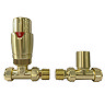 Monza Brushed Brass Straight Thermostatic Radiator Valves - Energy Saving  Feature Large Image