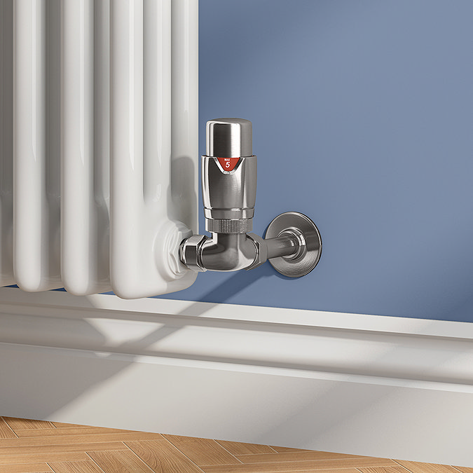 Monza Brushed Nickel Corner Thermostatic Radiator Valves - Energy Saving