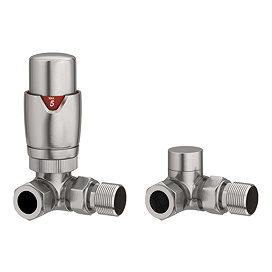Monza Brushed Nickel Corner Thermostatic Radiator Valves - Energy Saving