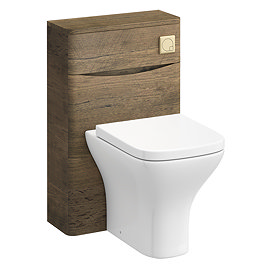 Monza Chestnut 500mm Wide WC Unit with Cistern, Brushed Brass Flush + Modern Pan