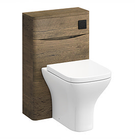 Monza Chestnut 500mm WC Unit with Cistern & Matt Black Flush - Includes Modern Toilet Pan