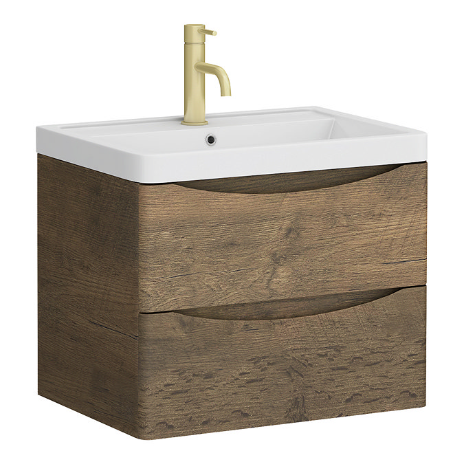 Monza Chestnut Vanity Unit, Tall Storage Unit, and Toilet Package