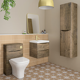 Monza Chestnut Vanity Unit, Tall Storage Unit, and Toilet Package