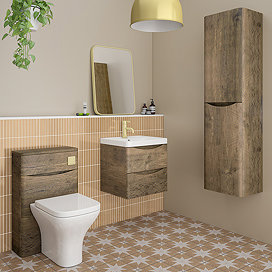 Monza Chestnut Vanity Unit, Tall Storage Unit, and Toilet Package