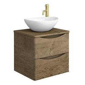 Monza Chestnut Wall Hung Countertop Vanity Unit - 500mm 2 Drawer with Oval Basin