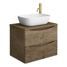 Monza Chestnut Wall Hung Countertop Vanity Unit - 600mm 2 Drawer with Rectangular Gloss White Basin
