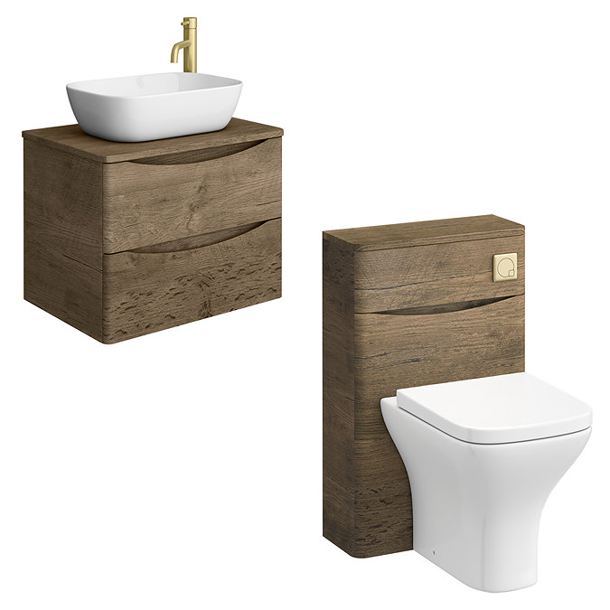 Monza Chestnut Wall Hung Countertop Vanity Unit + Toilet Package