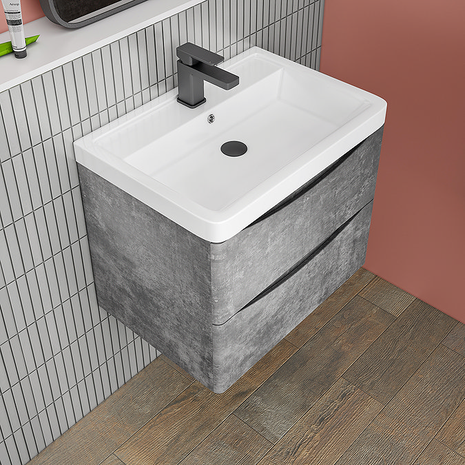 Monza Concrete Effect 600mm Wide Wall Mounted Vanity Unit