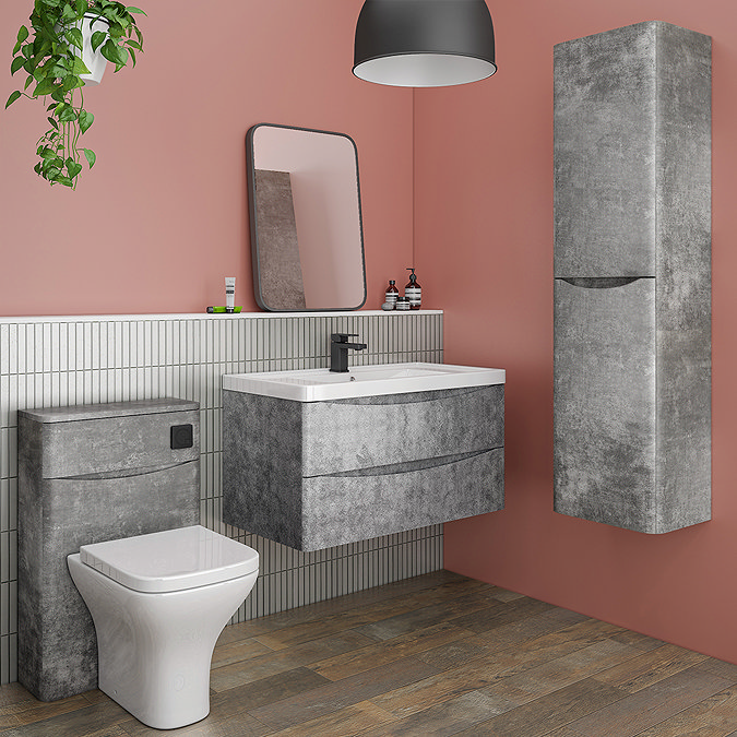 Monza Concrete Effect 900mm Wide Wall Mounted Vanity Unit