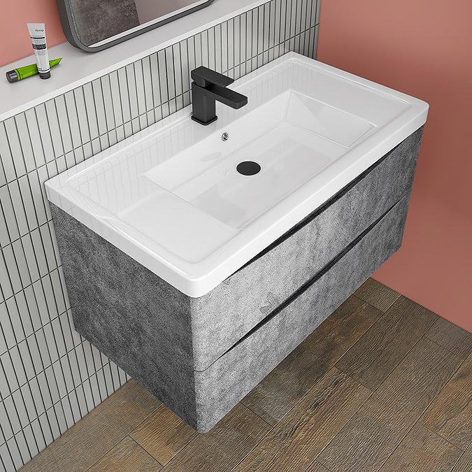 Monza Concrete Effect 900mm Wide Wall Mounted Vanity Unit