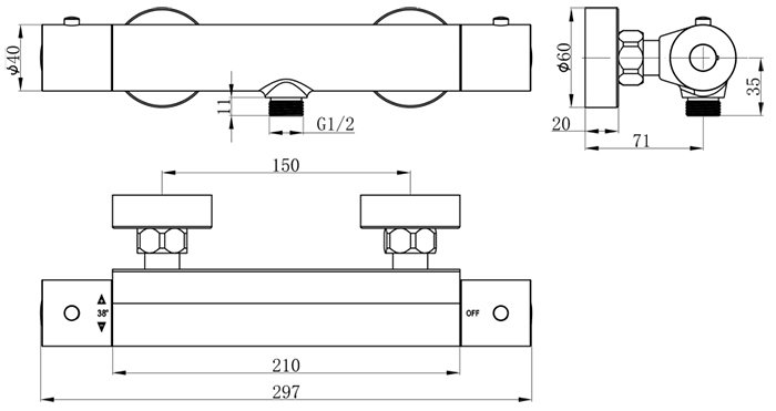 Monza Cool Touch Thermostatic Bar Valve + Slider Rail Kit