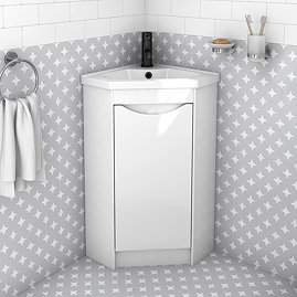 Monza Gloss White Corner Floor Standing Vanity Unit