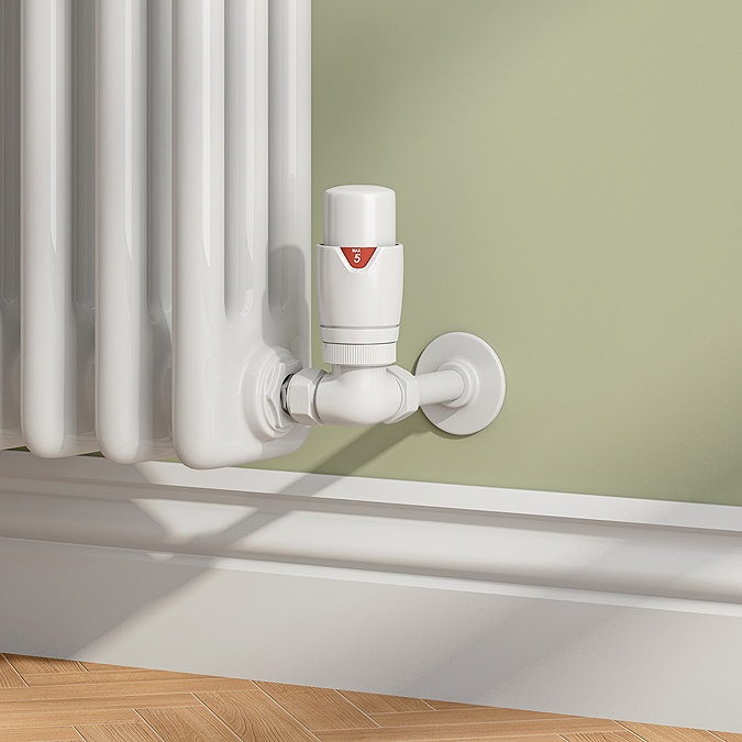 Monza White Corner Thermostatic Radiator Valves - Energy Saving