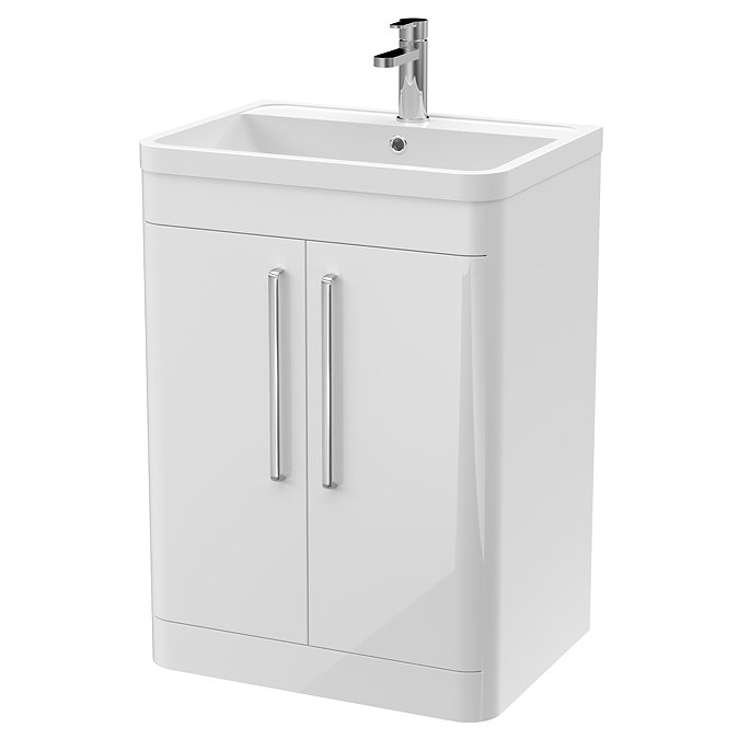 Radius 600mm Floor Standing 2 Door Vanity Unit with Chrome Handles - Gloss White