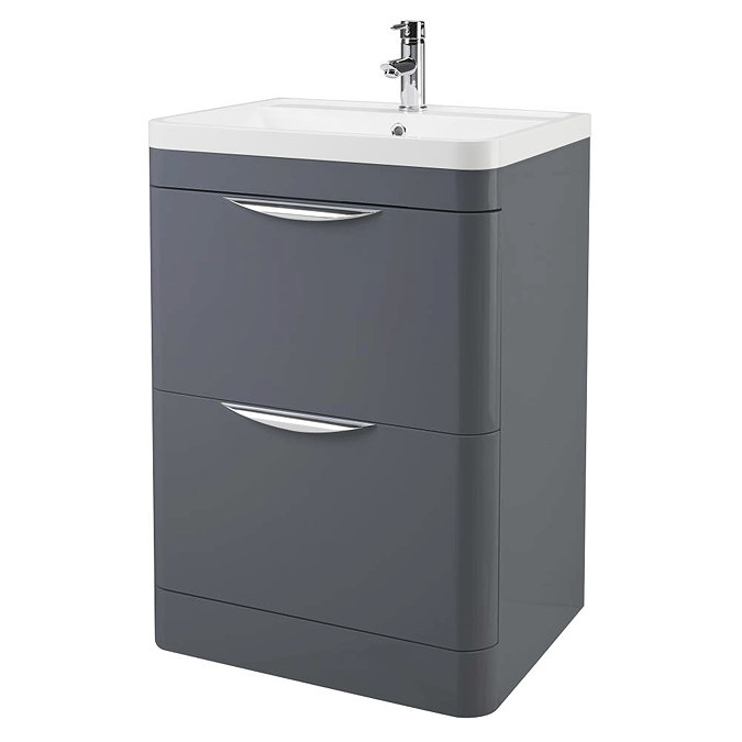 Monza Floor Standing Vanity Unit with Basin W600 x D445mm - Gloss Grey Large Image