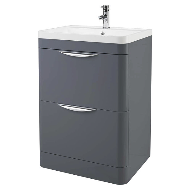 Monza Floor Standing Vanity Unit with Basin W600 x D445mm Gloss Grey