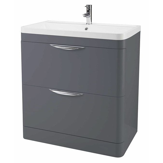 Monza Floor Standing Vanity Unit with Basin W800 x D445mm - Gloss Grey Large Image