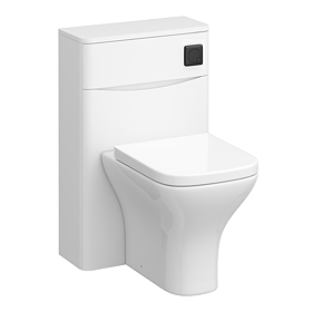 Monza Gloss White 500mm Wide WC Unit with Cistern, Matt Black Flush + Modern Pan