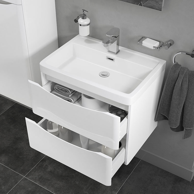 Monza Gloss White 600mm Wide Wall Mounted Vanity Unit Victorian