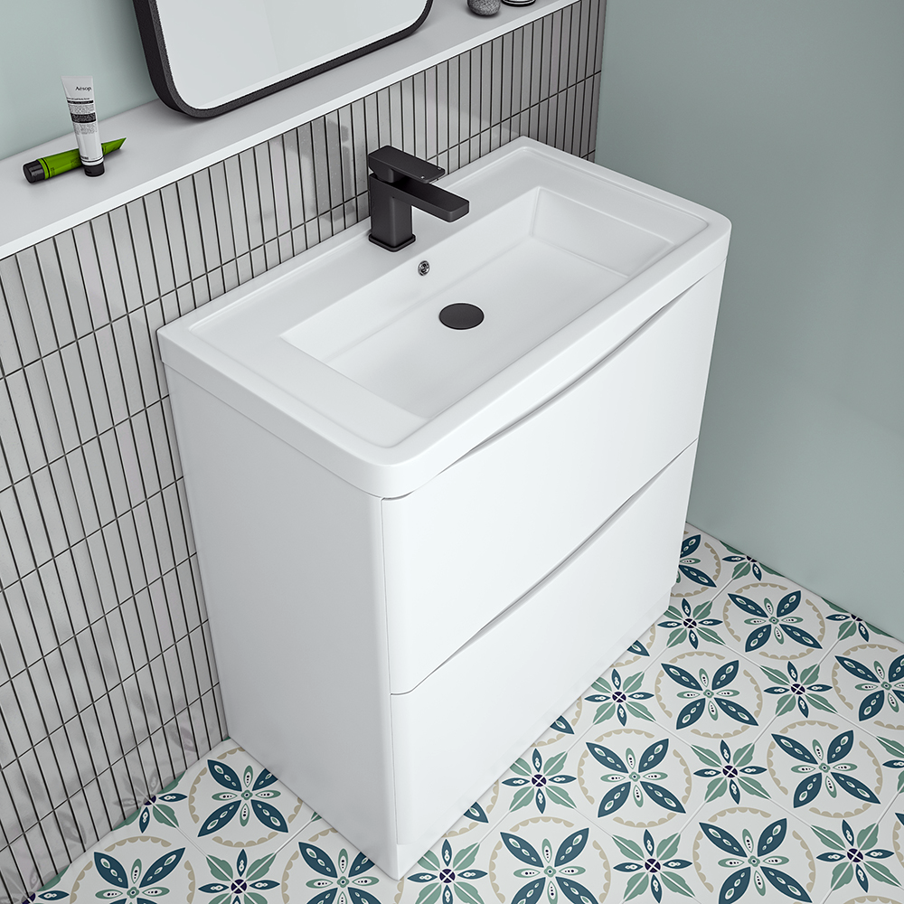 Monza Gloss White 750mm Wide Floor Standing Vanity Unit | Victorian ...