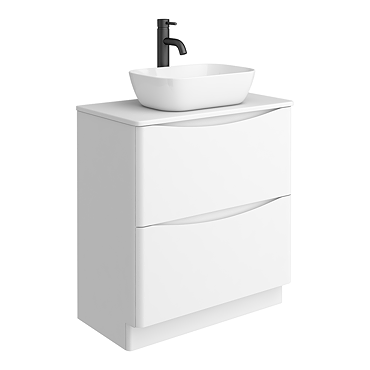 Monza Gloss White Floor Standing Countertop Vanity Unit - 750mm 2 Drawer with Rectangular Basin