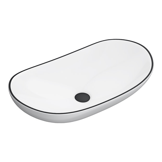Monza Gloss White Floor Standing Countertop Vanity Unit - 900mm 2 Drawer with Oval White with Black Trim Basin