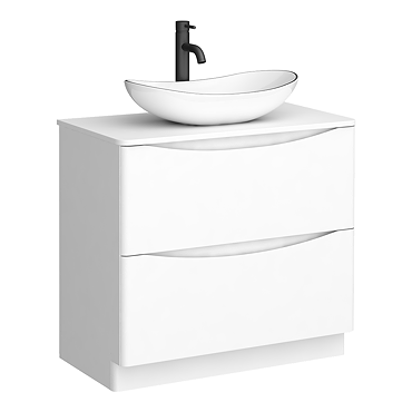 Monza Gloss White Floor Standing Countertop Vanity Unit - 900mm 2 Drawer with Oval White with Black Trim Basin