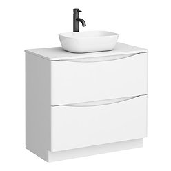 Monza Gloss White Floor Standing Countertop Vanity Unit - 900mm 2 Drawer with Rectangular Basin