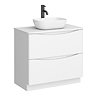 Monza Gloss White Floor Standing Countertop Vanity Unit - 900mm 2 Drawer with Rectangular Basin