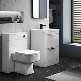 Monza Gloss White Floor Standing Sink Vanity Unit + Square Toilet Package Medium Image