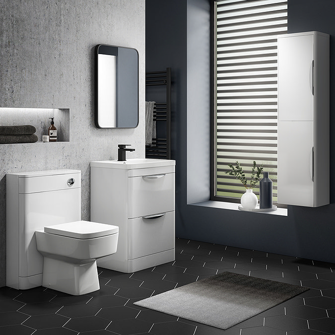Monza Gloss White Floor Standing Vanity Bathroom Furniture Package Large Image