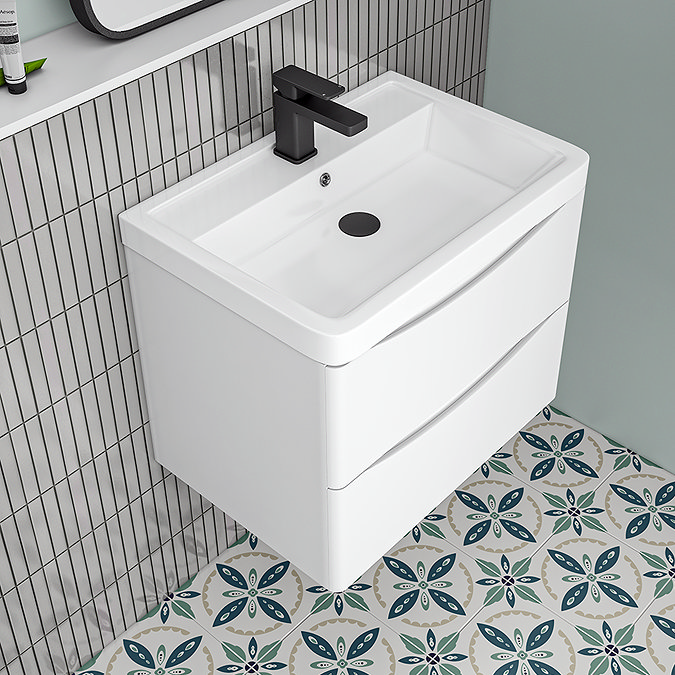 Monza Gloss White Vanity Unit, Tall Storage Unit, and Toilet Package