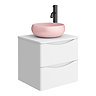 Monza Gloss White Wall Hung Countertop Vanity Unit - 500mm 2 Drawer with Matt Pink Round Basin