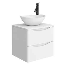 Monza Gloss White Wall Hung Countertop Vanity Unit - 500mm 2 Drawer with Oval Basin