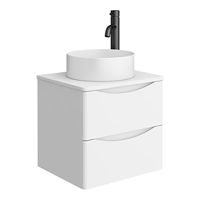 Monza Gloss White Wall Hung Countertop Vanity Unit - 500mm 2 Drawer with Round Basin