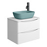 Monza Gloss White Wall Hung Countertop Vanity Unit - 600mm 2 Drawer with Matt Green Rectangular Basin
