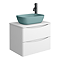 Monza Gloss White Wall Hung Countertop Vanity Unit - 600mm 2 Drawer with Matt Green Rectangular Basin