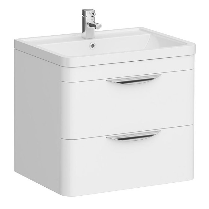 Monza Gloss White Wall Hung Sink Vanity Unit + Square Toilet Package  Profile Large Image