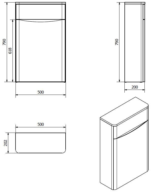 Monza Graphite Oak 500mm Wide WC Unit with Cistern, Brushed Gunmetal Grey Flush + Modern Pan