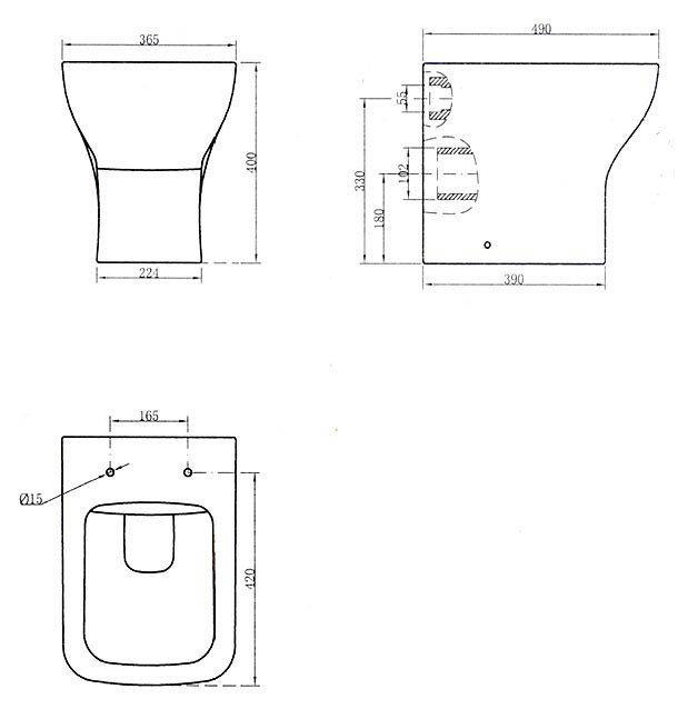 Monza Graphite Oak 500mm Wide WC Unit with Cistern, Brushed Gunmetal Grey Flush + Modern Pan