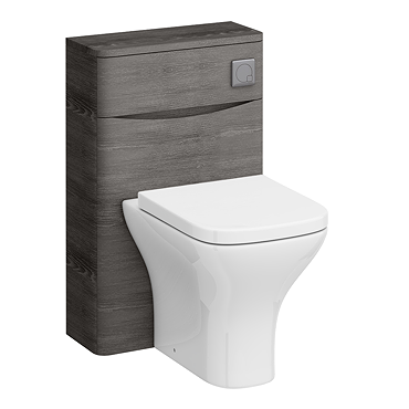 Monza Graphite Oak 500mm Wide WC Unit with Cistern, Brushed Gunmetal Grey Flush + Modern Pan