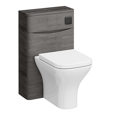 Monza Graphite Oak 500mm WC Unit with Cistern & Matt Black Flush - Includes Modern Toilet Pan