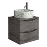 Monza Graphite Oak Wall Hung Countertop Vanity Unit - 500mm 2 Drawer with Speckled Stone Effect Round Basin
