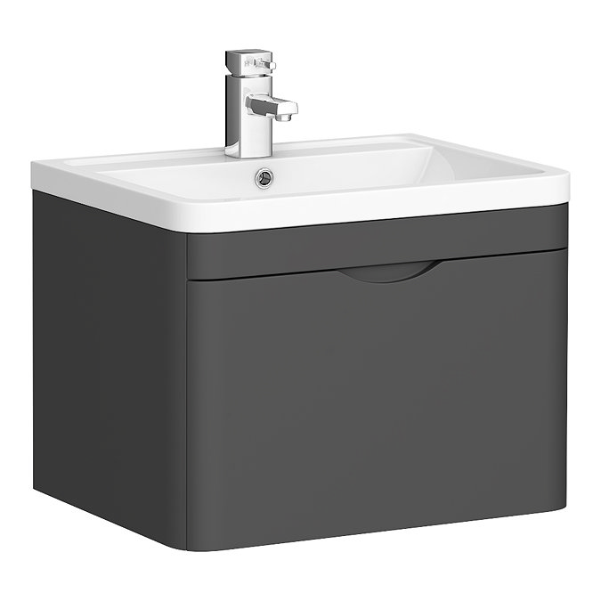 Monza Grey 600mm Wall Hung 1 Drawer Vanity Unit (Depth 450mm) Large Image