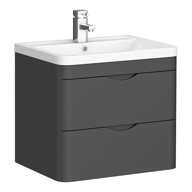 Monza Grey 600mm Wall Hung 2 Drawer Vanity Unit (Depth 450mm) Large Image