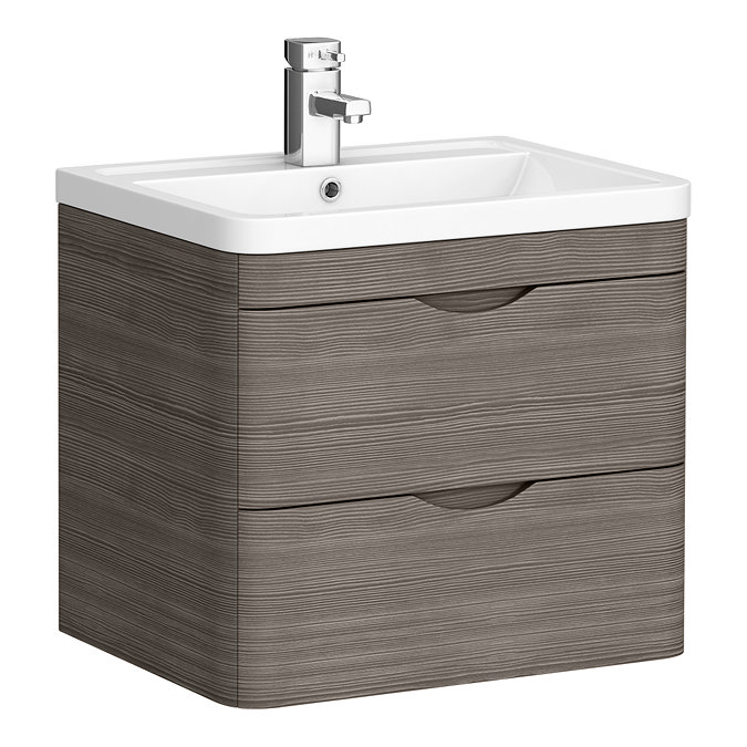 Monza Grey Avola 600mm Wall Hung 2 Drawer Vanity Unit (Depth 450mm) Large Image