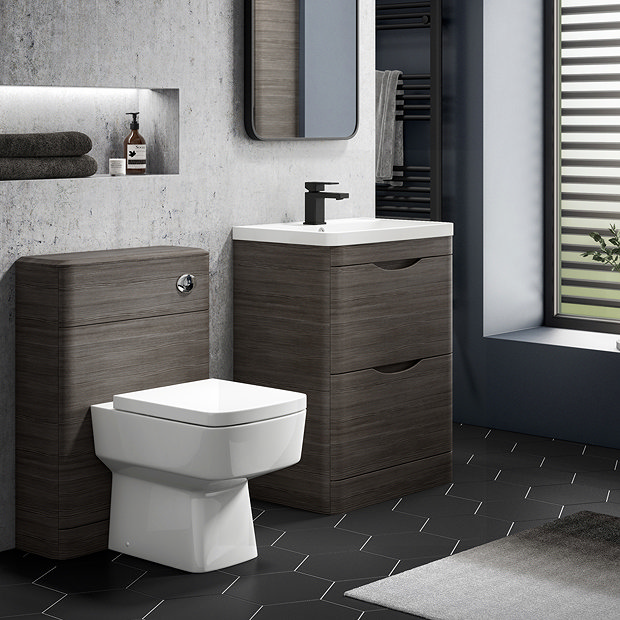 Monza Grey Avola Floor Standing Sink Vanity Unit + Square Toilet