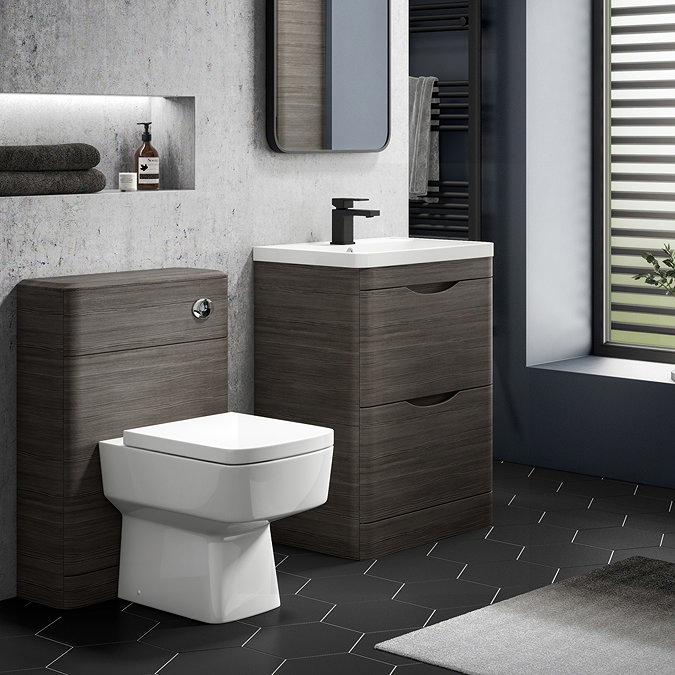 Monza Grey Avola Floor Standing Sink Vanity Unit + Square Toilet Package Large Image