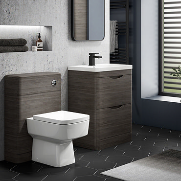 Monza Grey Avola Floor Standing Sink Vanity Unit + Square Toilet Package  Profile Large Image