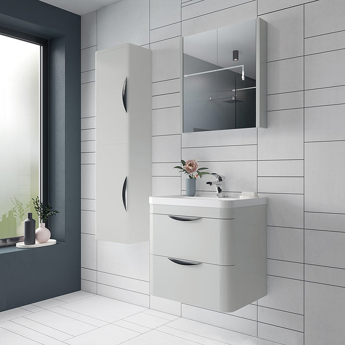 Monza 600mm Grey Mist Wall Hung 2 Drawer Vanity Unit with Basin Standard Large Image